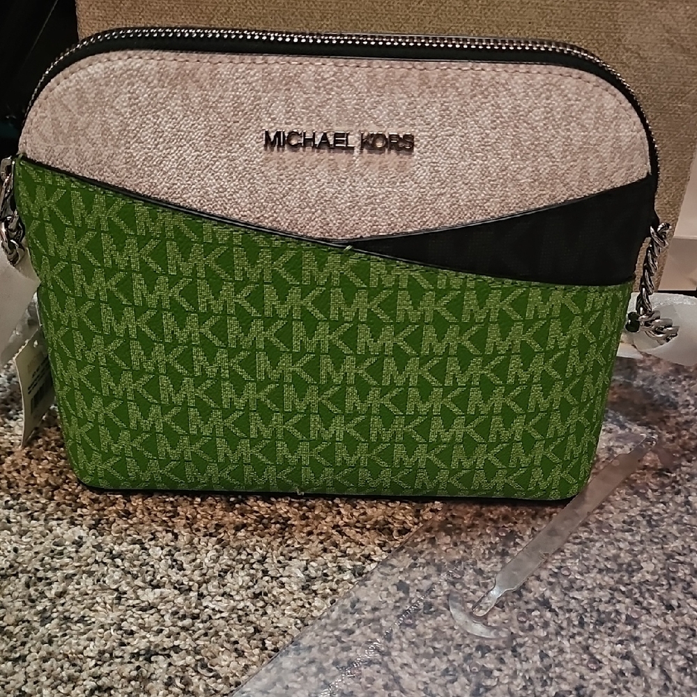 Michael Kors Green and Tan Signature Crossbody